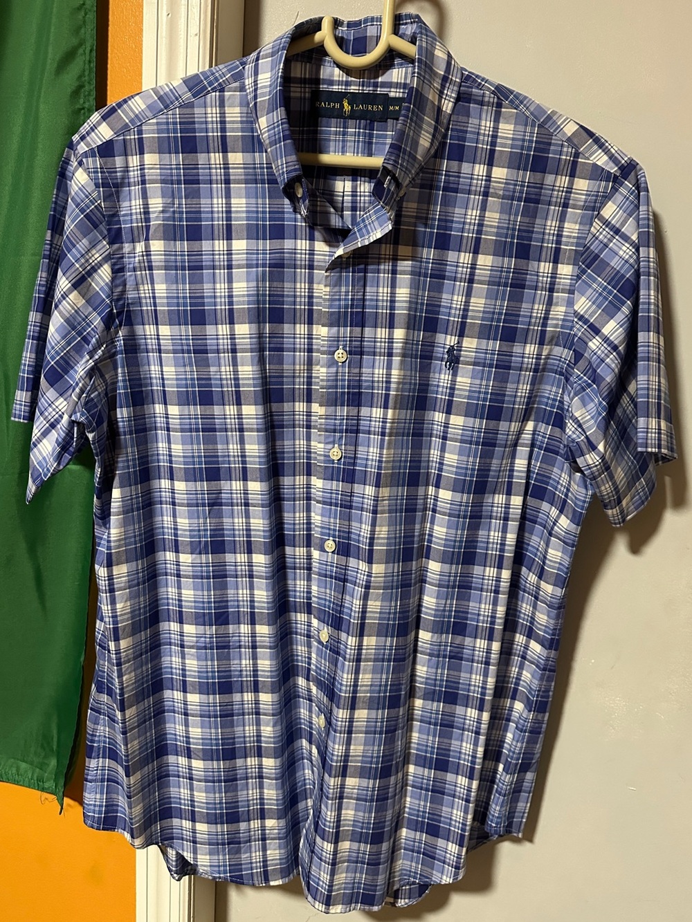 Ralph Lauren Blue and White Plaid Short-Sleeve Button-Down Shirt